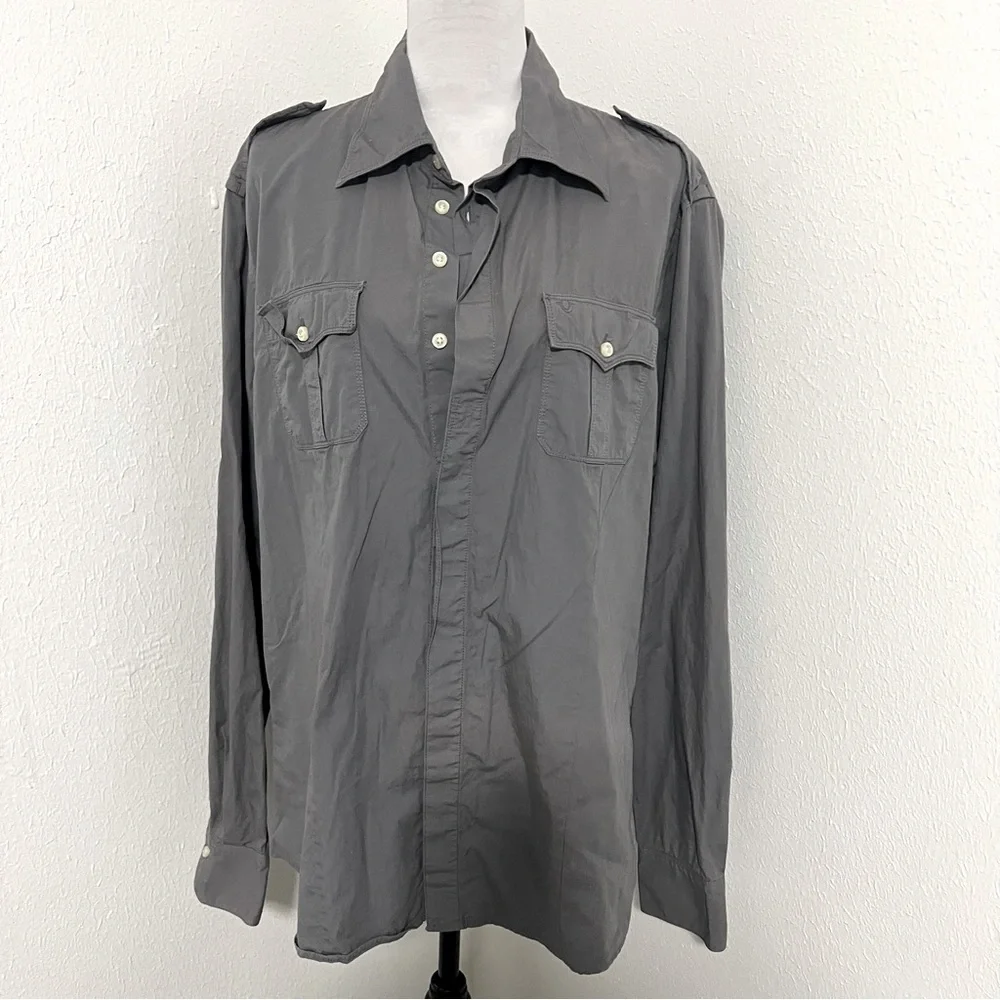 True Religion Men’s Gray XXXL Button Up Long Sleeve Shirt Logo Western Cowboy
